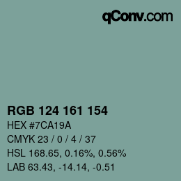 Color code: RGB 124 161 154 | qconv.com