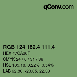 カラーコード: RGB 124 162.4 111.4 | qconv.com