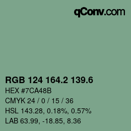 カラーコード: RGB 124 164.2 139.6 | qconv.com