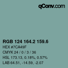カラーコード: RGB 124 164.2 159.6 | qconv.com