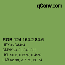 カラーコード: RGB 124 164.2 84.6 | qconv.com