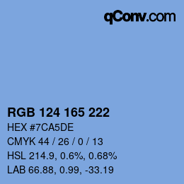Color code: RGB 124 165 222 | qconv.com
