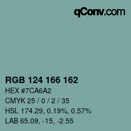 Color code: RGB 124 166 162 | qconv.com