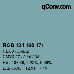 Color code: RGB 124 166 171 | qconv.com