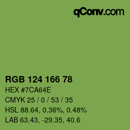 Color code: RGB 124 166 78 | qconv.com