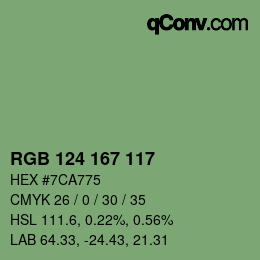 Color code: RGB 124 167 117 | qconv.com