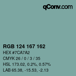 Farbcode: RGB 124 167 162 | qconv.com