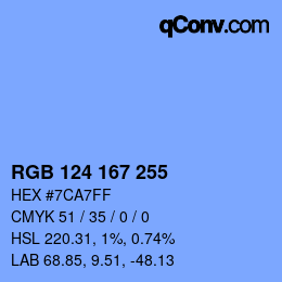 Color code: RGB 124 167 255 | qconv.com