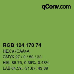 Color code: RGB 124 170 74 | qconv.com