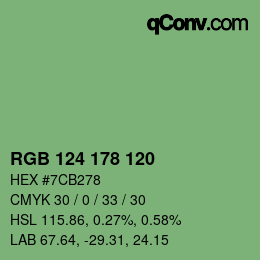 Color code: RGB 124 178 120 | qconv.com