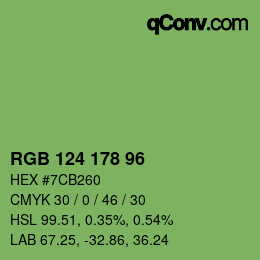 Color code: RGB 124 178 96 | qconv.com