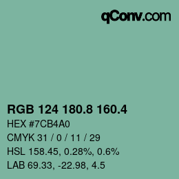 カラーコード: RGB 124 180.8 160.4 | qconv.com