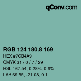 カラーコード: RGB 124 180.8 169 | qconv.com