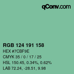 Color code: RGB 124 191 158 | qconv.com