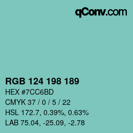 カラーコード: RGB 124 198 189 | qconv.com