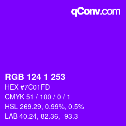 カラーコード: RGB 124 1 253 | qconv.com