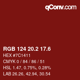 カラーコード: RGB 124 20.2 17.6 | qconv.com