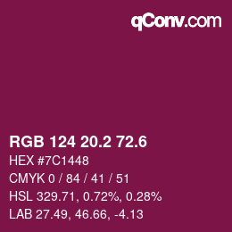 カラーコード: RGB 124 20.2 72.6 | qconv.com