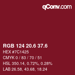 カラーコード: RGB 124 20.6 37.6 | qconv.com