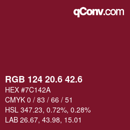 カラーコード: RGB 124 20.6 42.6 | qconv.com