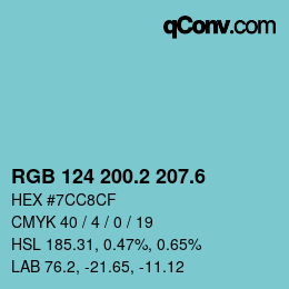 カラーコード: RGB 124 200.2 207.6 | qconv.com