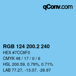 カラーコード: RGB 124 200.2 240 | qconv.com