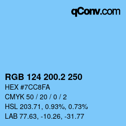 カラーコード: RGB 124 200.2 250 | qconv.com