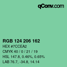 カラーコード: RGB 124 206 162 | qconv.com