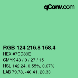 カラーコード: RGB 124 216.8 158.4 | qconv.com
