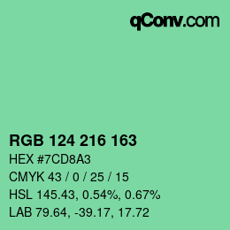 Color code: RGB 124 216 163 | qconv.com
