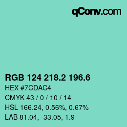 カラーコード: RGB 124 218.2 196.6 | qconv.com