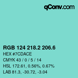 カラーコード: RGB 124 218.2 206.6 | qconv.com