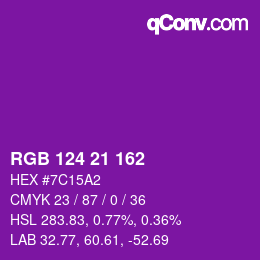 Color code: RGB 124 21 162 | qconv.com