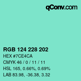 Código de color: RGB 124 228 202 | qconv.com