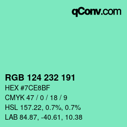 Color code: RGB 124 232 191 | qconv.com
