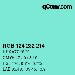 Color code: RGB 124 232 214 | qconv.com