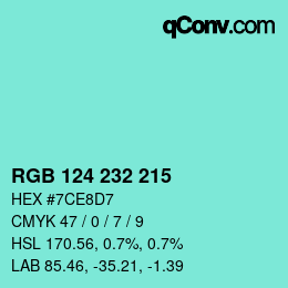 Color code: RGB 124 232 215 | qconv.com