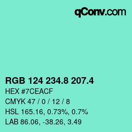 カラーコード: RGB 124 234.8 207.4 | qconv.com