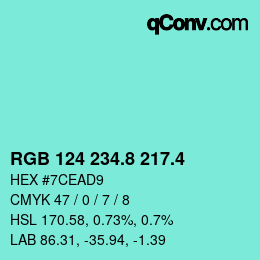 カラーコード: RGB 124 234.8 217.4 | qconv.com