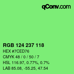 Color code: RGB 124 237 118 | qconv.com