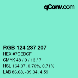 Color code: RGB 124 237 207 | qconv.com
