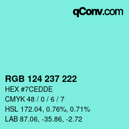 Color code: RGB 124 237 222 | qconv.com