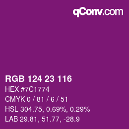 Color code: RGB 124 23 116 | qconv.com
