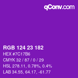 Color code: RGB 124 23 182 | qconv.com