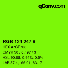 颜色代码: RGB 124 247 8 | qconv.com