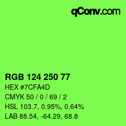 Color code: RGB 124 250 77 | qconv.com