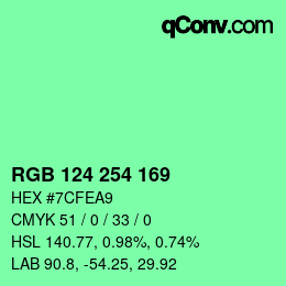 Farbcode: RGB 124 254 169 | qconv.com