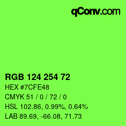 カラーコード: RGB 124 254 72 | qconv.com