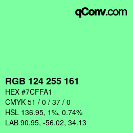 Color code: RGB 124 255 161 | qconv.com