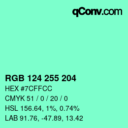 Color code: RGB 124 255 204 | qconv.com